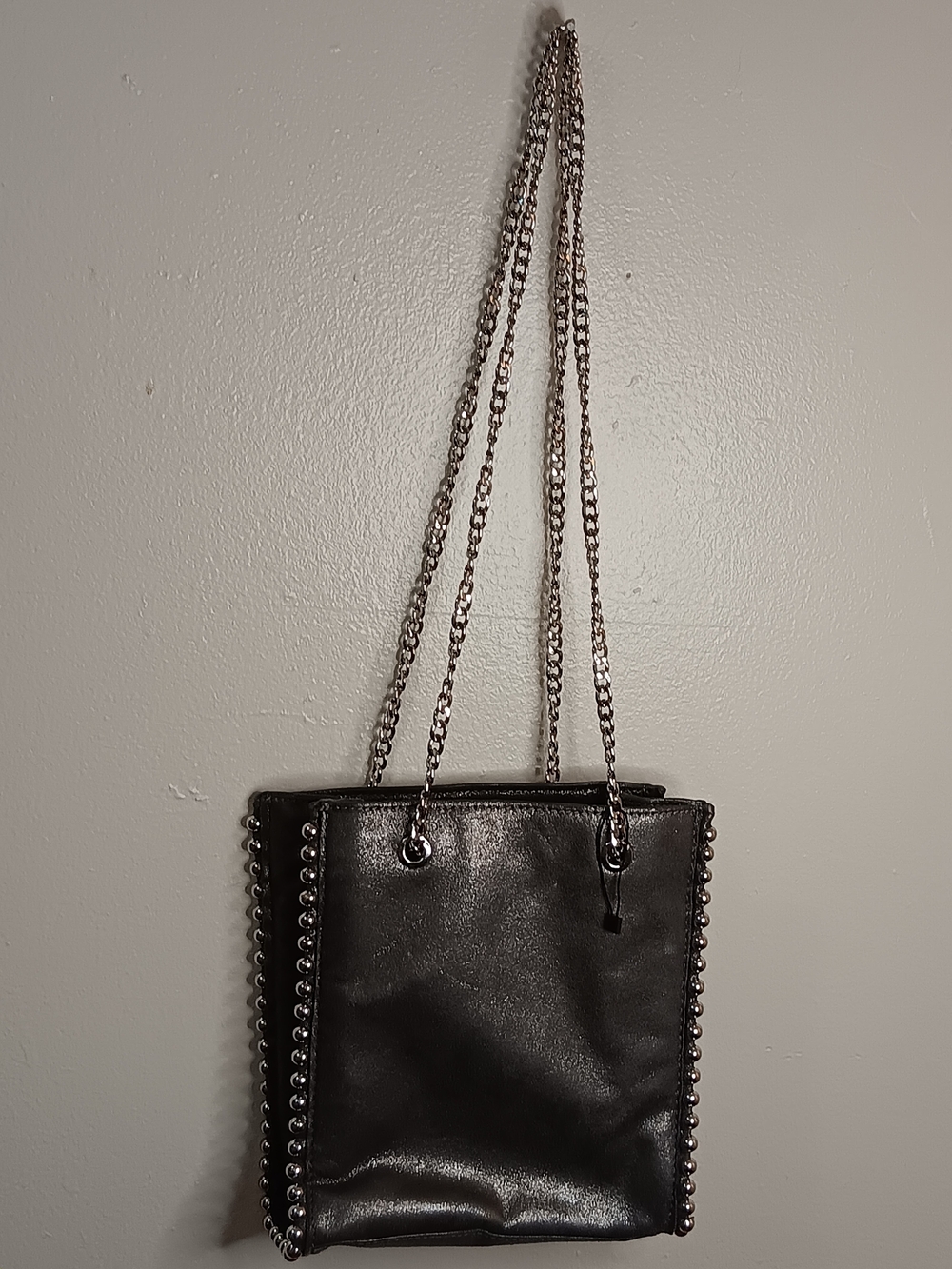 Zara Black Shoulder Bag with Silver Chain and Stud Trim
